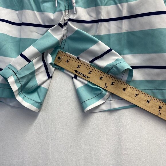 Elastic & Drawstring Waist Swimwear Shorts Men Small Green Stripes Side Pockets - Picture 5 of 11